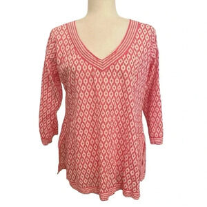 Gretchen Scott Womens Pink V-Neck 3/4 Sleeve Blouse Tunic Size Medium Summer